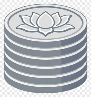 Stack of silver coins with lotus engraving.