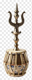 A damru drum with a trishul on top.