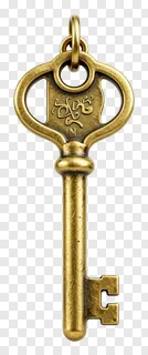 Vintage brass key charm with decorative engraving.