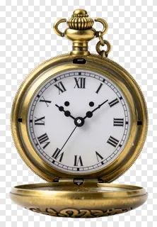 Open vintage brass pocket watch with Roman numerals.