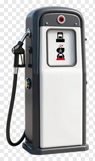 Vintage gas pump with black nozzle and white body.