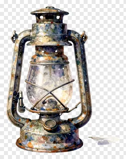 Vintage oil lamp with watercolor texture.