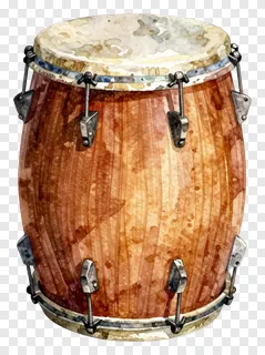 A watercolor-style dhak drum with a weathered drumhead.