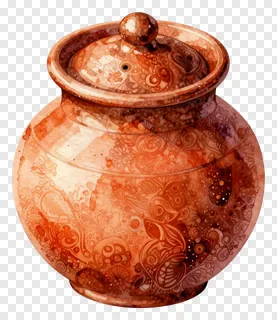 A decorative saffron-colored kumkum pot with watercolor floral designs.