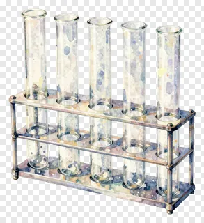A watercolor illustration of a test tube rack with five test tubes.
