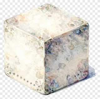 A watercolor-style cube with soft, blended colors and visible edges.