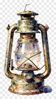 A watercolor-style vintage oil lamp with a speckled metal finish.