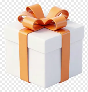 A white gift box with an orange bow.
