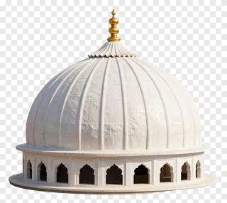 An ornate white marble gurudwara dome with gold top.