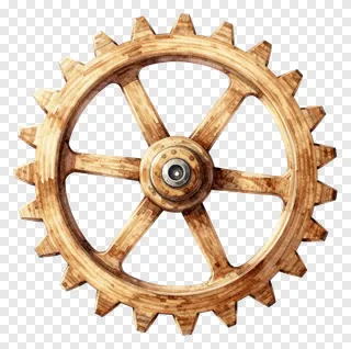 A wooden gear wheel with metal hub.