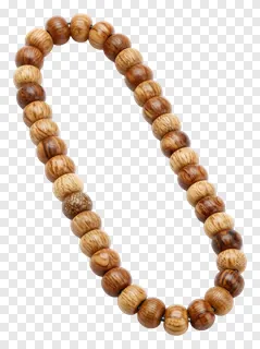 A wooden bead chain with natural wood tones and grain patterns.