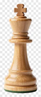 A wooden chess king piece with a cross-shaped crown.