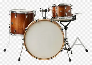 Three-piece wooden dhak drum kit with metal stands and rims.