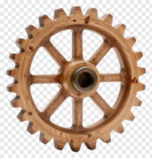 A wooden gear wheel with metal center.
