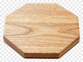 Hexagonal wooden coaster with visible wood grain.