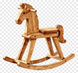 A wooden rocking horse toy.