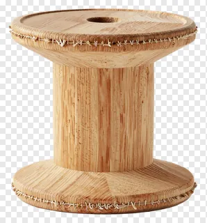 A wooden spool with frayed edges.