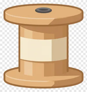 A wooden spool with a label on its side.