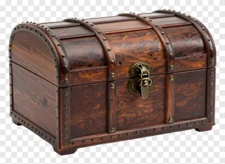 A wooden treasure chest with brass lock.