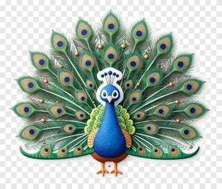 A blue peacock with its tail feathers spread wide.