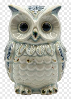 Ceramic owl with feathered collar design.