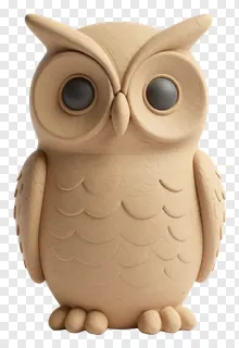 A beige clay owl figurine with detailed feather texture and large eyes.