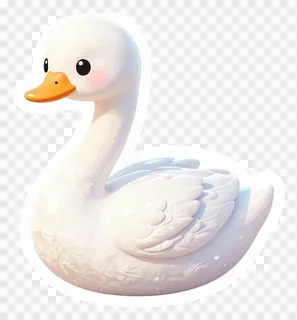 A cute white swan with sparkling feathers and an orange beak.