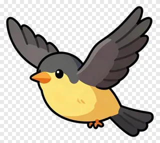 A cartoon starling bird flying with wings outstretched.