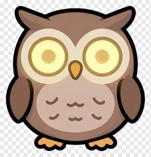 Cartoon owl with glowing eyes.