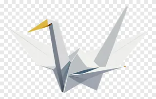 Origami crane with a gold-colored beak.