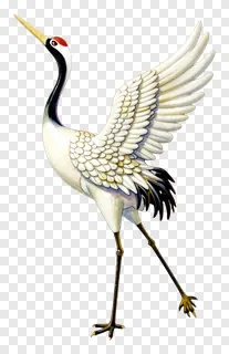 A porcelain-style crane with wings spread.