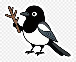 A cartoon magpie holding a twig.