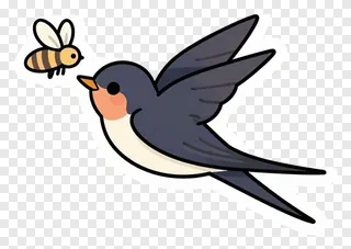 A swallow flying and catching a bee.