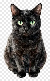 A black cat with green eyes in watercolor style.