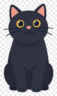 Black cartoon cat looking up curiously.
