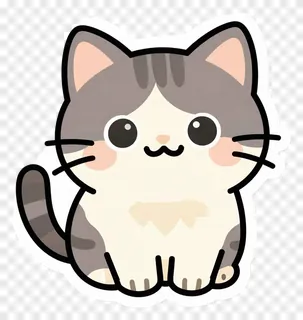 A cartoon cat with gray and white fur.