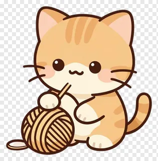 A cute orange kitten holding a ball of yarn.
