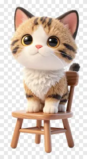 A cute tabby kitten sitting on a wooden chair.