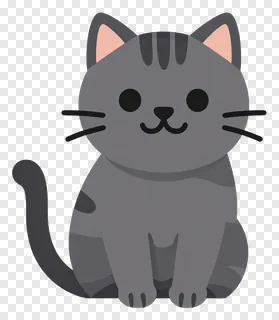 Gray cartoon cat sitting upright on a desk edge.