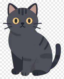 Gray tabby cat sitting upright with yellow eyes.