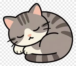 A gray tabby cat curled up and sleeping.