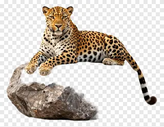 Leopard lying on a rock with spotted fur.