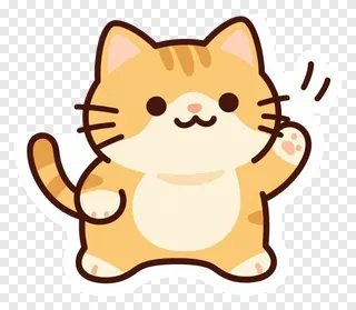 A cartoon orange cat waving with one paw and swishing its tail.