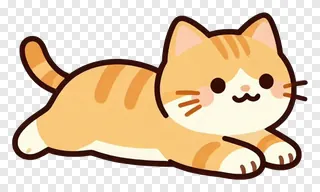 An orange tabby cat stretching on the floor.