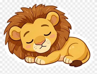 A sleeping lion cub with a fluffy mane.