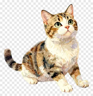 A tabby cat in a crouched, alert pose.