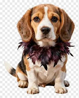 Beagle dog wearing a feather boa.