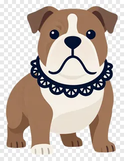 A bulldog wearing a lace collar.