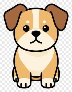 A cartoon dog with tan and white fur sitting upright.