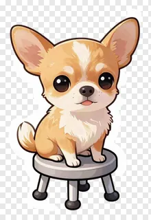 A small chihuahua sitting on a stool.